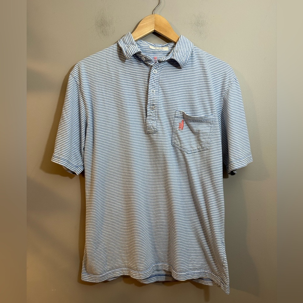 Johnnie-O Mens Polo Shirt Blue White Striped Short Sleeve 100% Cotton Knit M